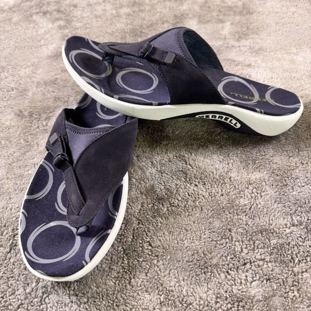 Merrell Nubuck Leather Comfort Thong Sandals Navy Women’s Size 10 Medium Q-Form